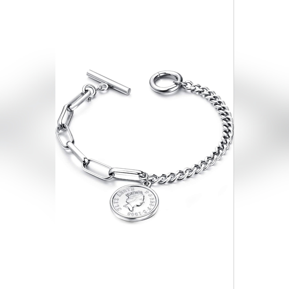 *NEW* Coin Mixed Chain Bracelet Paper Clip and Curb Chains